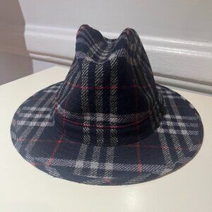 Vintage Burberry Navy Haymarket Wool Fedora Hat